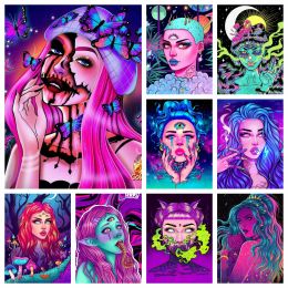 Stitch Trippy Girls Diamond Art Painting Kits Fantasy Color Woman Portrait Cross Stitch Embroidery Picture Mosaic Full Drill Home Decor