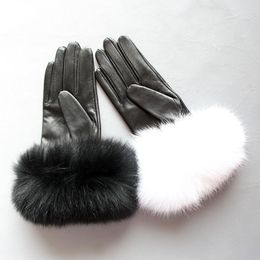 Five Fingers Gloves Maylofuer Genuine Sheepskin Leather Touch Screen Hair Cuffs Women Warm In Winter Black2929