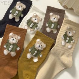 Kids Socks Sponge Baby Little Bear Socks Womens Mid Tube Socks Cute And Versatile Korean Version Can Be Outworn Socks Autumn And Winter YQ240314