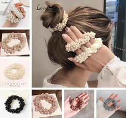 Woman Elegant Pearl Hair Ties Beads Girls Scrunchies Rubber Bands Ponytail Holders Hair Accessories Soft Elastic Hair Band Scrunch7033020