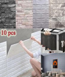 10 Pcs Selfadhesive 3D Panels Wallpaper Waterproof Foam Wall Stickers Tile Brick Living Room TV Background Decals 3835cm8669190