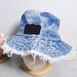 Denim Blue Wide Brim Hat Women Designer Bucket Hats Large Cap Beach Beanies Flat Fedora Ladies Fashion Fisherman Bucket Caps