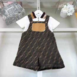 Luxury kids tracksuits T-shirt set baby clothes Size 110-160 CM Letter jacquard lapel POLO shirt and suspender pants 24Mar