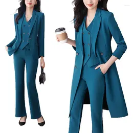 Women's Two Piece Pants High Quality Fabric Autumn Winter Formal Women Business Suits OL Styles Office Work Wear Ladies Blazers With Long