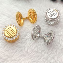 M brand luxury lovely hollow round designer earrings for women bling diamond aretes tendency numbers letters design Jewellery