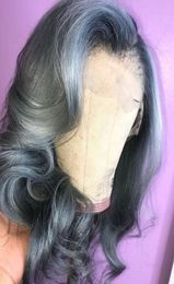 Dark Grey Human Hair Lace Front Wigs Black Women Wavy 130 Density Silver Grey 10A Remy Virgin Hair Lace Frontal Wig Pluck3147262