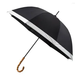 Umbrellas Straight Umbrella Vintage Outdoor Black Coating Sunshade Bamboo Handle For Women Men