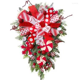 Decorative Flowers Christmas Candy Cane Swag Wreath Garland Bow Ornament Upside-Down Tree Wreaths For Home Garden Decor