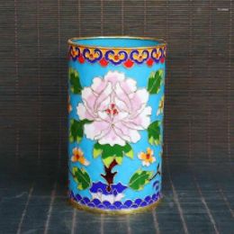 Bottles 5" Old Chinese Copper Enamel Handmade Flower Exquisite Brush Pots Collect Gift