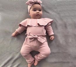 Baby Girl Clothes Set Newborn Infant Frill Solid Romper Bodysuit Bow Pant Outfits Infant New Born Outfits Kids Clothing 2582 Q22047118