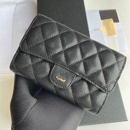 Womens Designer Caviar Leather Billfold Wallet Bags Multi Cash Card Holder Large Capacity Black Purse A50073 15X10X3CM