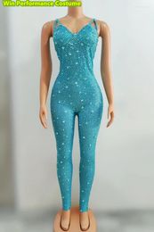 Stage Wear Ten Diamond Sling Trendy Luxury Full Multi Colour Gloved Party Bar Nightclub Jumpsuit Performance Clothing
