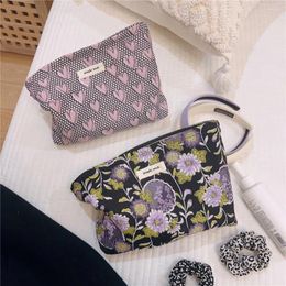 Cosmetic Bags Korean Style Purple Floral Large-capacity Bag Cotton Makeup Storage For Women Travel Shoper