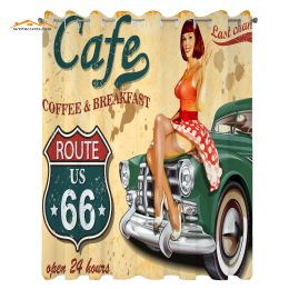 Curtains Route 66 Kitchen Curtains Cafe Diner Sign Vintage Lady Sitting on a Car Highway Nostalgic Grunge Theme Window Drapes for Kitchen