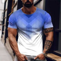 Men's T-Shirts Striped Shirt Summer Mens T-shirt 3D Printed Casual Sweatshirt Slim Mens Clothing Round Neck Sports Tops Male Cheap Pullover Y240314