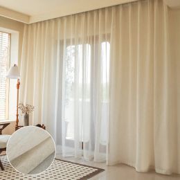 Curtains Japanese Texture Voile Sheer Curtains for Living Room Linen Look Tulle Curtain for Window Home Drapes Readymade Rideaux Voilage