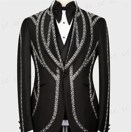 Men's Suits Exquisite 3 Piece Blazer Vest Pants Diamonds Men Tuxedo Beadings High Fashion Prom Wear Wedding Groom Plus Size Custom