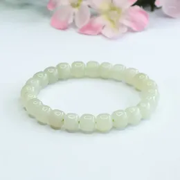 Strand Natural Hetian Jade Bracelets Men Women Healing Gemstone Fine Jewellery Genuine Nephrite Jades Stone Barrel Beads Bracelet Bangles