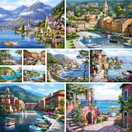 Number Landscape Seaside Town DIY Painting By Numbers Set Acrylic Paints 50*70 Painting On Canvas Wall Paintings For Adults For Drawing
