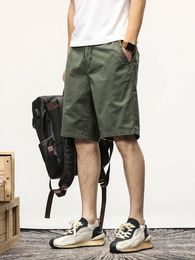 Summer Casual Shorts Men Stretch Cotton Drawstring Solid Workwear Straight Cargo Shorts Male Loose Bermuda Short Pants 240312