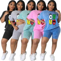 Women's Tracksuits Cute Patter Printing Summer Women Biker Shorts Set 2024 Comfortable Short Sleeves T Shirt And Two Pieces