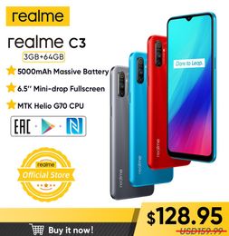 realme C3 5000mAh Battery Mobile Phone 3GB RAM 32GB 64GB ROM Helio G70 Processor 12MP AI Dual Camera HD Minidrop Fullscreen NFC6115175