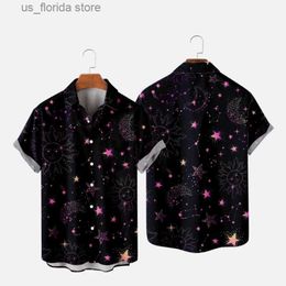 Men's T-Shirts Mens Hawaiian T-Shirt For Women Moon Star Space Pattern Harajuku Hombre Fashion Shirt Casual Beach Oversized Clothes 7 Y240314