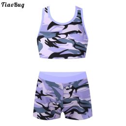 Swimwear TiaoBug Summer Girls Two Pieces Swimsuits Sleeveless YShaped Back Tank Top With Boyshorts Bottoms Beach Bathing Pool Swimwear