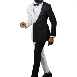 Men's Suits Black White Patchwork Men 2 Pieces Custom Made Wear Formal Business Outfit Wedding Groom Slim Fit Blazer Jacket Pants