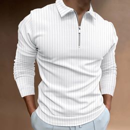 2024 Mens summer long-sleeved POLO shirt solid Colour striped T-shirt -selling European and American street mens S-3XL 240301