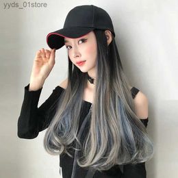 Ball Caps Womens New Black Baseball C And Brown Blue Wig Long Curly Hat L240314