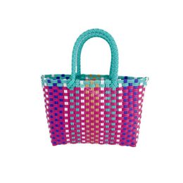 Straw Small Fresh Color Contrast Hand-Woven Beach Children's Basket Bucket Bag Vegetable Basket Tote Bag