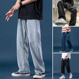Men's Jeans Men Straight Solid Color Wide Leg Full Length Vintage Dress-up Loose Casual Deep Crotch Pants For Dating