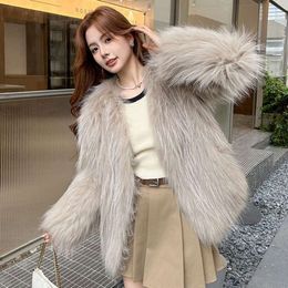 2024 New Haining Fashionable Raccoon Encrypted Double-Sided Woven Fur Coat For Women, Young And Middle-Aged 8691