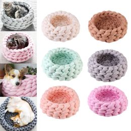 Mats Handmade Knit Cat Beds Mats Warm Soft Small Dogs Kennel Puppy Kitten Cave Basket Sleeping Bag Detachable DIY Pet House