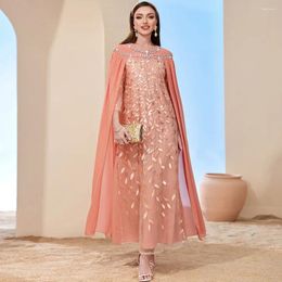 Ethnic Clothing Elegant Long Cape Sleeves Rhinestone Sequins Luxury Evening Dresses Gowns Caftan Marocain Arabic Abaya Muslim Dress Islamic
