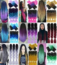 Whole Ombre Braiding Hair Synthetic Two Tone Hair Colour Pink Brown Jumbo Braids Bulks Extensions Cheveux 24inch Ombre Box Brai9128161