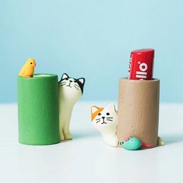 Cute Cat Catching Mice Pen Holder Stationery Storage Office Gadgets Pencil Stand Organiser Desk Accessories 240314