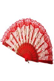 Rose Flower Hand Fan 10 Colours Spanish Lace Folding Hand Held Dancing Party Fan 50pcs OOA704119315444