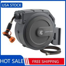 Reels Tools Retractable Garden Hose Reel 1/2 Inchx130 ft, Super Heavy Duty, Any Length Lock, Slow Return System,180 Deg Swivel Bracket