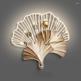 Wall Clocks Ginkgo Biloba Clock With LED Lights Decorative Painting For Living Room And Dining Decor Original 3D