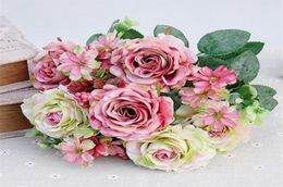 European Fake Rose Bunch 11 stemspiece 38cm1496quot Length Artificial Rose Cherry Flower Head with Foam Fruit for Wedding9037974