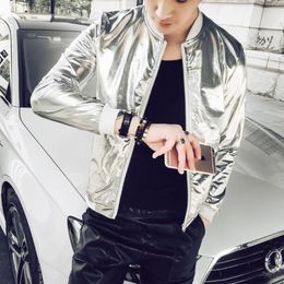 Men039s Jackets 5xl Summer Men Bomber Jacket Fashion Slim Fit Sun Protection Clothing Silver Shining Mens Plus Size Stage Coats3442302