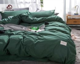 Parkshin Dark Green Bedding Set Decor Home Textiles Bed Linen Cotton Bedspread Flat Sheet Pillowcase Adult Single Nordic Double2110196