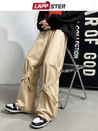 Men's Pants Men Ribbons Y2k Streetwear Harajuku Wide Leg Sweatpants 2024 Overalls Korean Fashions Baggy Black Harem