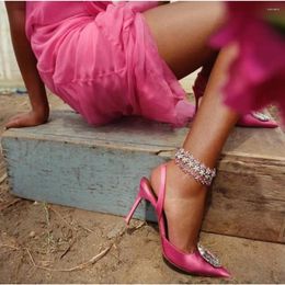 Sandals 2024Sexy Luxury High Heels Silk Rhinestone Women Pointy Fine Heel Fashion Glitter Wedding Party Dress ShoesW0543S
