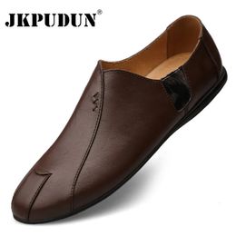 Genuine Leather Men Casual Shoes Luxury Brand Mens Loafers Moccasins Breathable Slip on Lazy Driving Plus Size 3847 240312