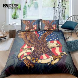 Set Home Living Luxury Eagle Print 2/3Pcs Soft Duvet Cover PillowCase Queen and King Size Kids Bedding Set EU/US/AU Size Sheer Curtains