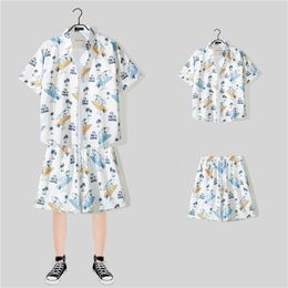 Designer Suit Hawaiian Beach Holiday Mens Loose Size Couple Fashion Brand Short Sleeve Flower Shirt Casual Two Piece Set Fcgv
