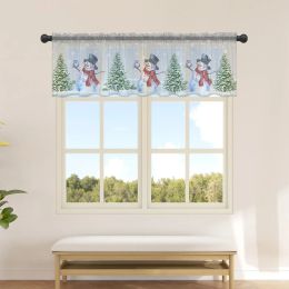 Curtains Christmas Winter Snowflake Snowman Short Tulle Curtain HalfCurtain for Kitchen Door Drape Cafe Small Window Sheer Curtains